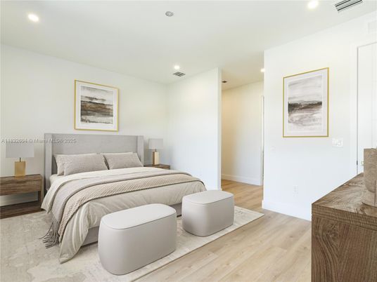 Bedroom, Interior, Recessed Lighting, Wood Texture Flooring
