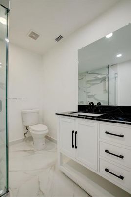 Bathroom, Glass Shower, Interior, Marble, Marble Walls, Recessed Lighting