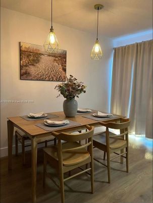 Dining room, Interior, Pendant Lights, Wood Texture Flooring