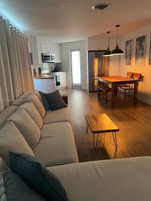 Dining room, Interior, Kitchen, Living room, Pendant Lights, Stainless Steel Appliances, Wood Texture Flooring