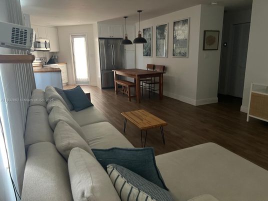 Dining room, Interior, Kitchen, Living room, Pendant Lights, Stainless Steel Appliances, Wood Texture Flooring