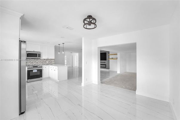 Interior, Kitchen, Marble, Pendant Lights, Stainless Steel Appliances