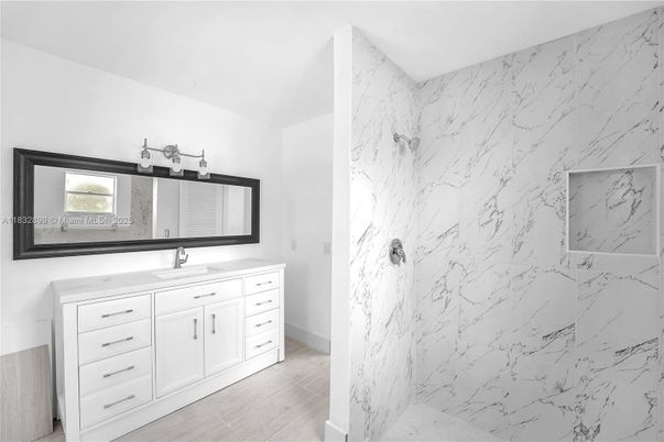 Bathroom, Interior, Marble Walls, Wood Texture Flooring