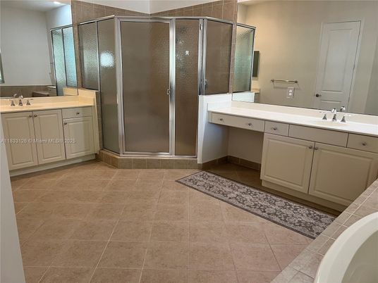 Bathroom, Dual Sink Vanities, Glass Shower, Interior, Tile Countertops