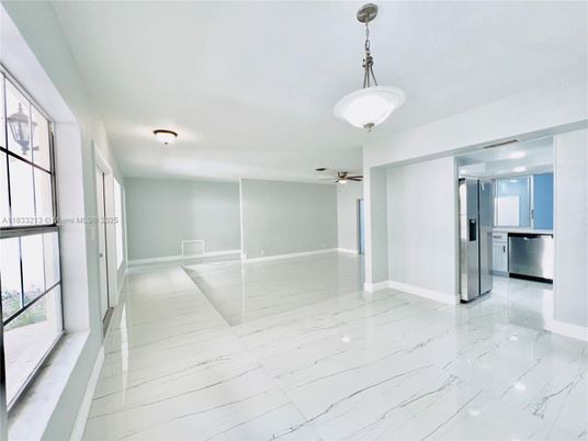 Interior, Kitchen, Marble, Pendant Lights, Stainless Steel Appliances