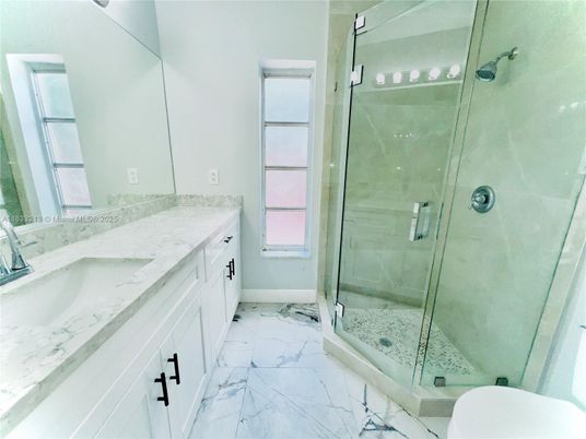 Bathroom, Dual Sink Vanities, Glass Shower, Interior, Marble