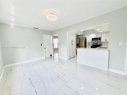 Interior, Kitchen, Marble, Recessed Lighting, Stainless Steel Appliances