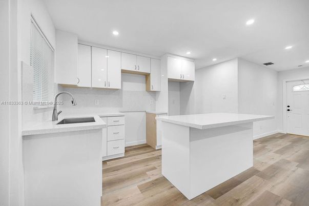 Interior, Kitchen, Recessed Lighting, Wood Texture Flooring