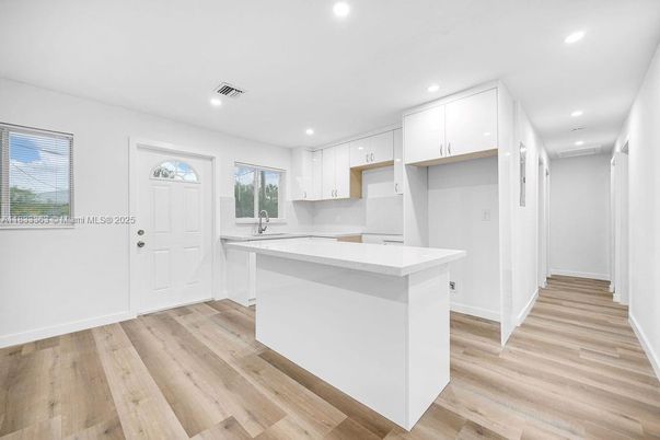 Interior, Kitchen, Recessed Lighting, Wood Texture Flooring