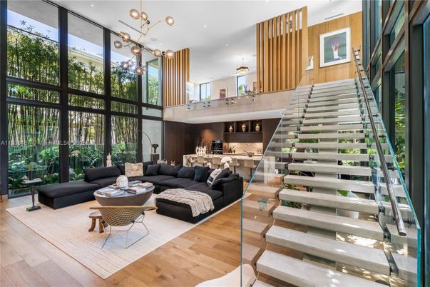 Dining room, Interior, Living room, Pendant Lights, Recessed Lighting, Wood Texture Flooring