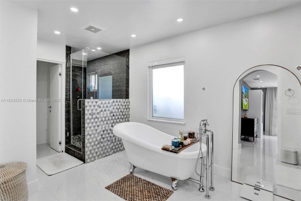 Bathroom, Free Standing Baths, Glass Shower, Interior, Marble, Recessed Lighting