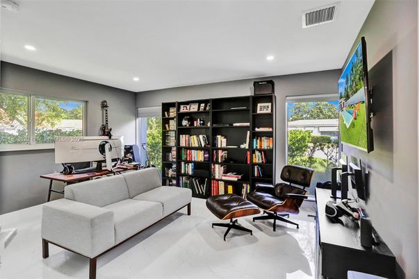 Home Office, Interior, Marble, Recessed Lighting