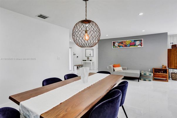 Dining room, Interior, Marble, Pendant Lights, Recessed Lighting