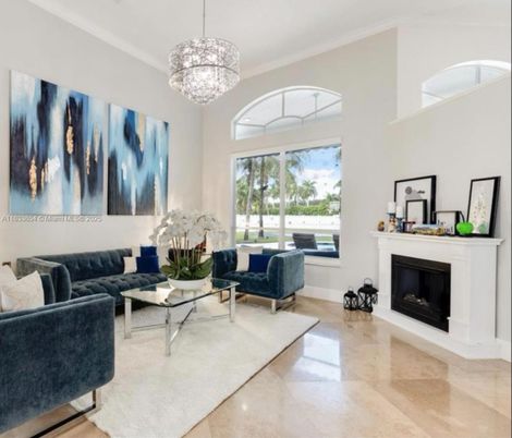 Chandelier, Fireplace, Interior, Living room