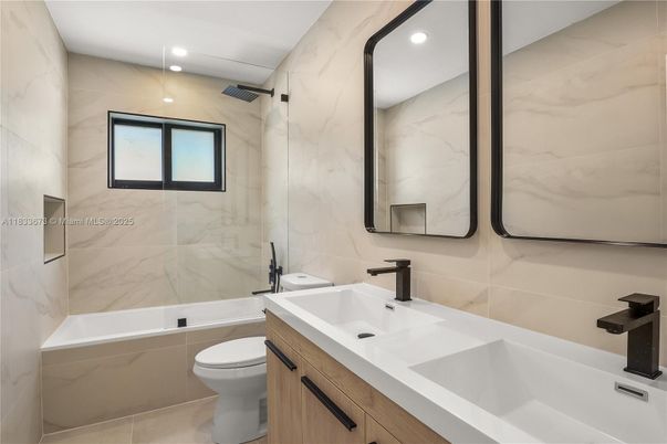 Bathroom, Interior, Marble Walls, Recessed Lighting