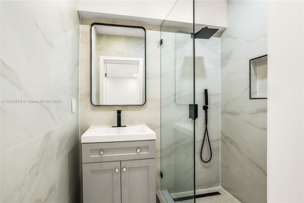 Bathroom, Glass Shower, Interior, Marble Walls