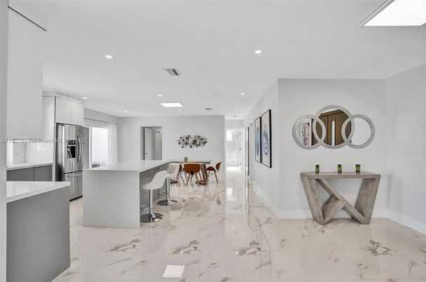 Interior, Kitchen, Marble, Recessed Lighting, Stainless Steel Appliances