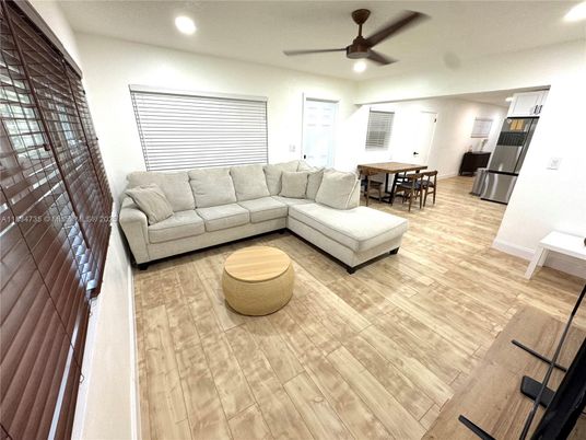 Dining room, Interior, Living room, Recessed Lighting, Wood Texture Flooring