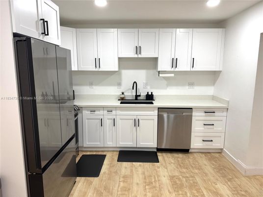 Interior, Kitchen, Recessed Lighting, Wood Texture Flooring