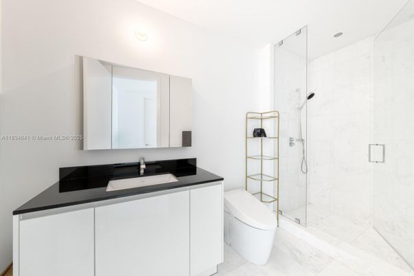 Bathroom, Glass Shower, Interior, Marble, Marble Walls, Recessed Lighting