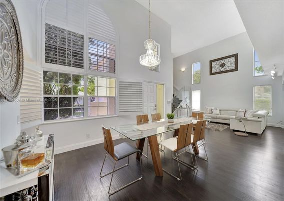 Dining room, Interior, Living room, Pendant Lights, Wood Texture Flooring