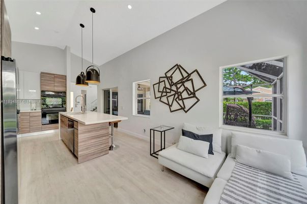 Interior, Kitchen, Living room, Pendant Lights, Recessed Lighting, Stainless Steel Appliances, Wood Texture Flooring