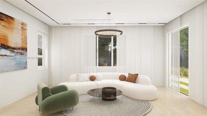 Interior, Living room, Pendant Lights, Recessed Lighting, Wood Texture Flooring