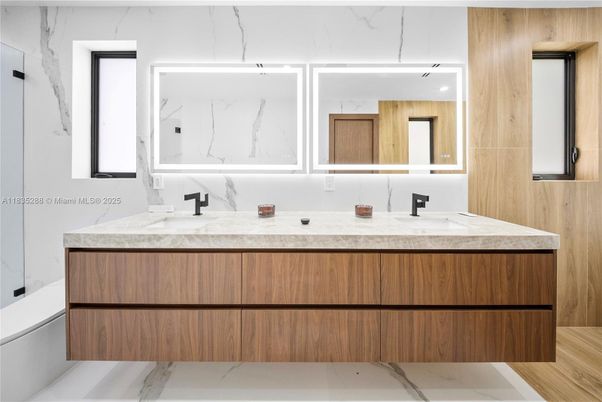 Bathroom, Dual Sink Vanities, Interior, Marble Walls
