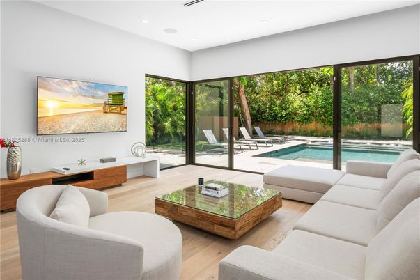 Interior, Living room, Pool, Recessed Lighting, Wood Texture Flooring
