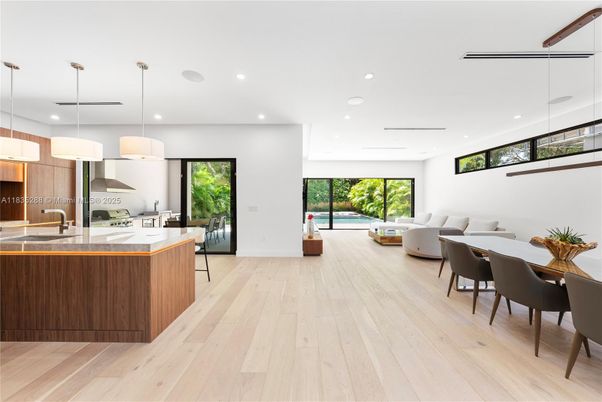 Dining room, Interior, Kitchen, Living room, Pendant Lights, Recessed Lighting, Wood Texture Flooring