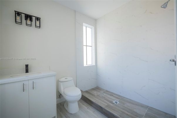 Bathroom, Interior, Marble Walls, Wood Texture Flooring