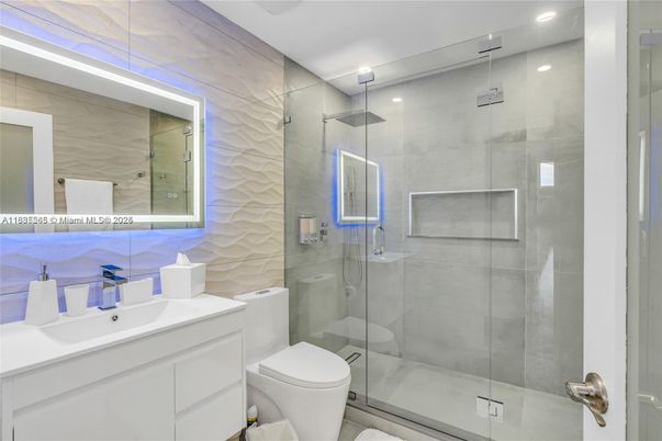 Bathroom, Glass Shower, Interior, Recessed Lighting