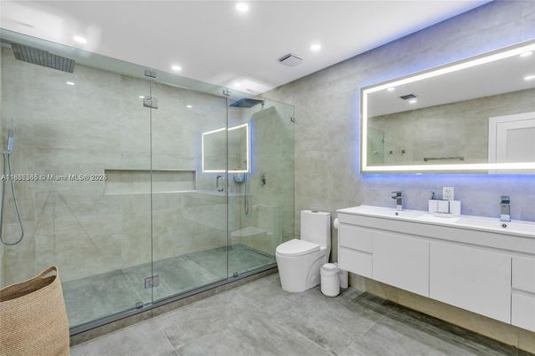 Bathroom, Dual Sink Vanities, Glass Shower, Interior, Recessed Lighting
