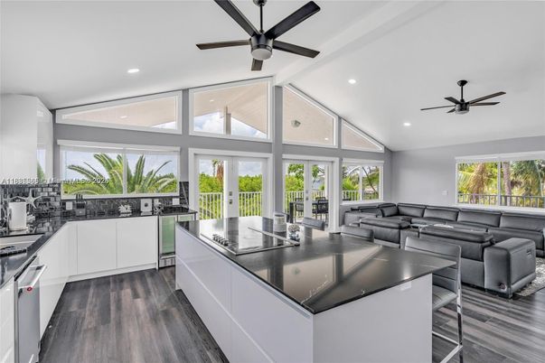 Interior, Kitchen, Living room, Recessed Lighting, Wood Texture Flooring
