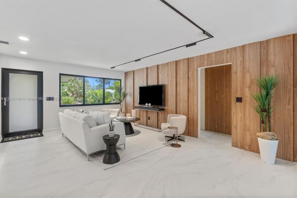 Interior, Living room, Marble, Recessed Lighting, Wooden Walls