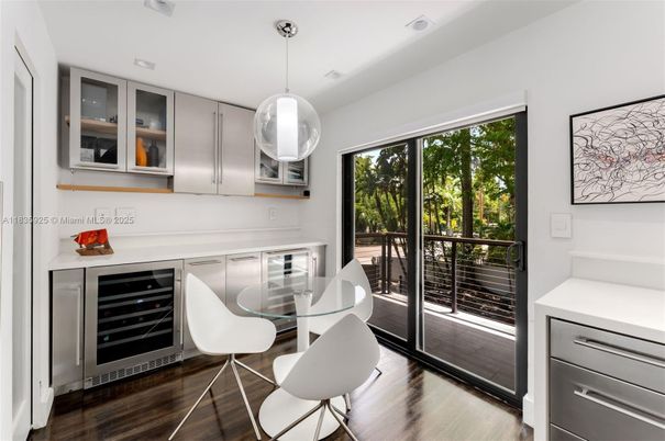 Dining room, Interior, Pendant Lights, Recessed Lighting, Wood Texture Flooring