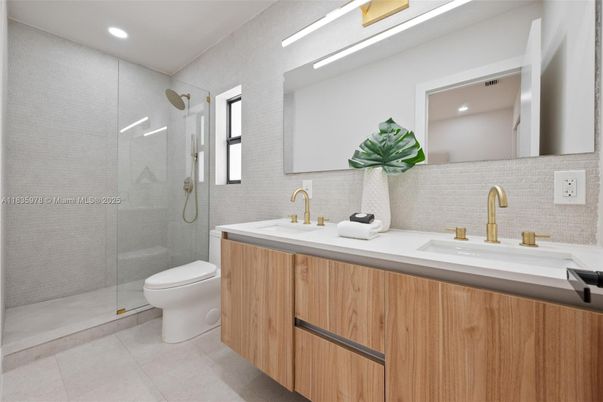 Bathroom, Dual Sink Vanities, Glass Shower, Interior, Recessed Lighting