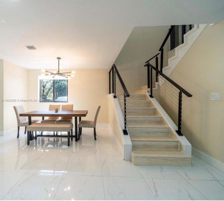 Dining room, Interior, Marble, Pendant Lights