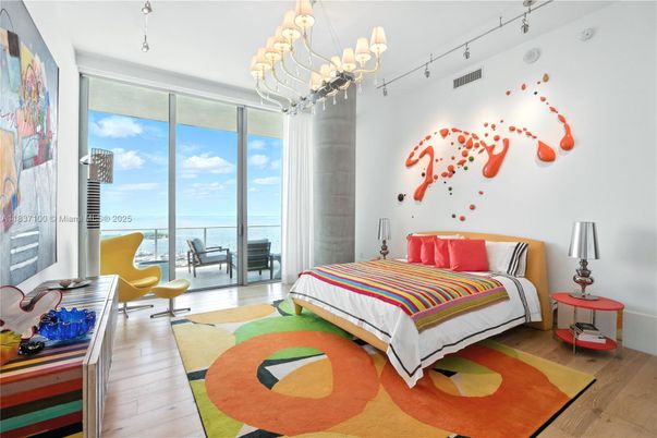 Bedroom, Chandelier, Interior, Water, Wood Texture Flooring