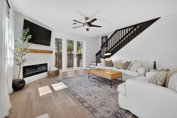 Fireplace, Interior, Living room, Stone Walls, Wood Texture Flooring
