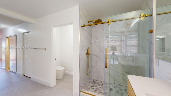 Bathroom, Glass Shower, Interior, Marble Walls