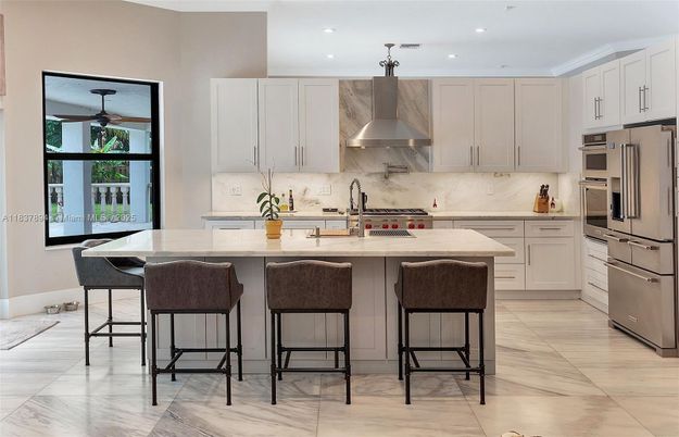 Interior, Kitchen, Marble, Recessed Lighting, Stainless Steel Appliances