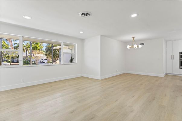 Chandelier, Empty room, Interior, Recessed Lighting, Wood Texture Flooring