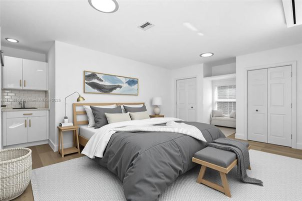 Bedroom, Interior, Recessed Lighting, Wood Texture Flooring