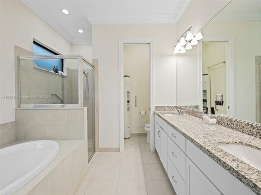Bathroom, Dual Sink Vanities, Glass Shower, Interior, Recessed Lighting