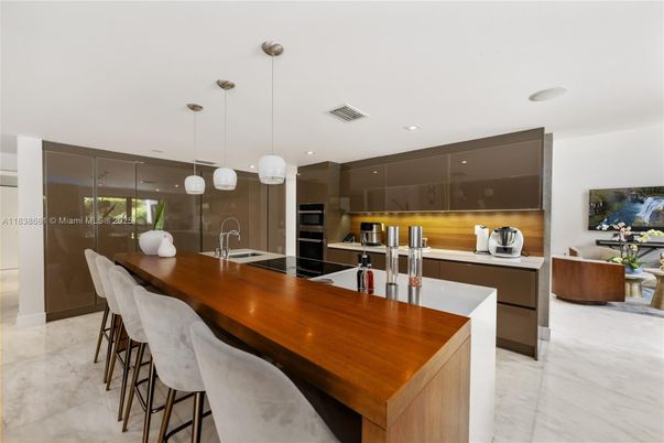 Interior, Kitchen, Marble, Pendant Lights, Recessed Lighting, Stainless Steel Appliances
