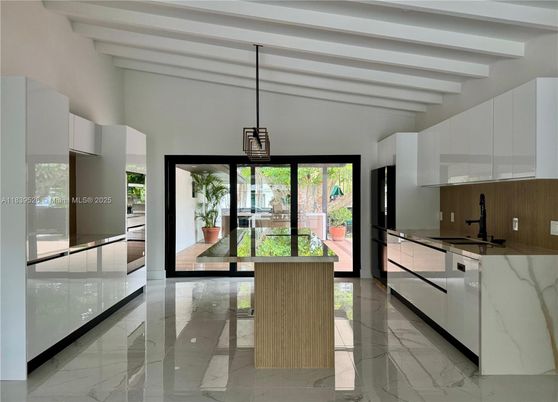 Interior, Kitchen, Marble, Pendant Lights, Water