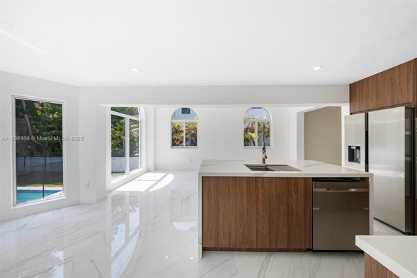 Interior, Kitchen, Marble, Recessed Lighting, Stainless Steel Appliances