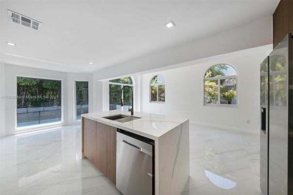 Interior, Kitchen, Marble, Recessed Lighting, Stainless Steel Appliances