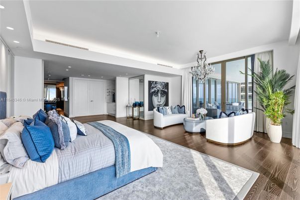 Bedroom, Chandelier, Interior, Recessed Lighting, Wood Texture Flooring
